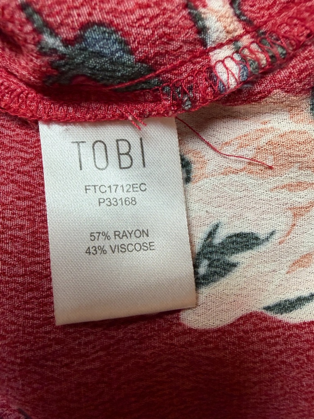 Tobi Red Floral Lace Up Crop Top Bell Sleeve Long Sleeve Size S - Picture 5 of 6